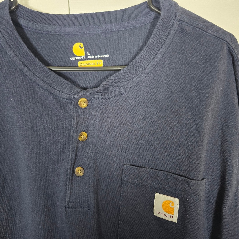 Carhartt Navy Blue Long Sleeve K128 Henley Pocket Shirt Original Fit Men's Large